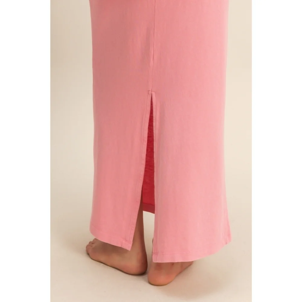 Cozy Cotton Jersey Mineral Washed Maxi Skirt with Back Slit Blush Pink